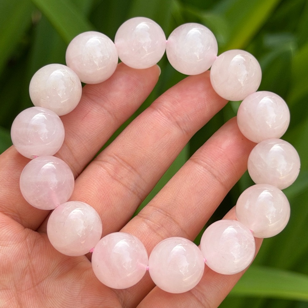 15mm stretchable chunky‎ rose quartz bracelet 0412